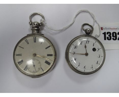 A Hallmarked Silver Cased Pair Case Pocketwatch, (lacking pair case) the dial with black Roman numerals and seconds subsidiar