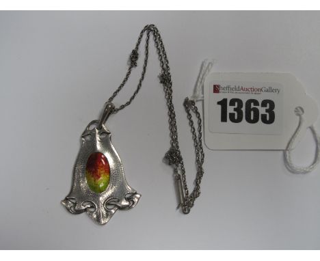 Murrle Bennett & Co; An Early XX Century Enamel Pendant, of tapering design, highlighted to the centre in red, yellow and gre