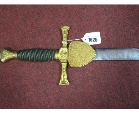 Wilkinson Sword, circa 1950's Cricket Presentation Sword, etched on one side with cricketing scenes, brass shield to crucifor