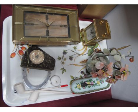 A Metamec Clock, (boxed), Rapport carriage clock, Bonsai tree, pipes, etc:- One Tray