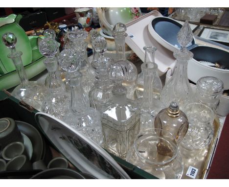 XIX Century and Later Decanters, oil lamp, etc:- One Tray