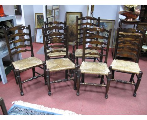A Set of Six XX Century Ladder Back Chairs, with rushed seats on cabriole legs, (one arm - five single chairs).