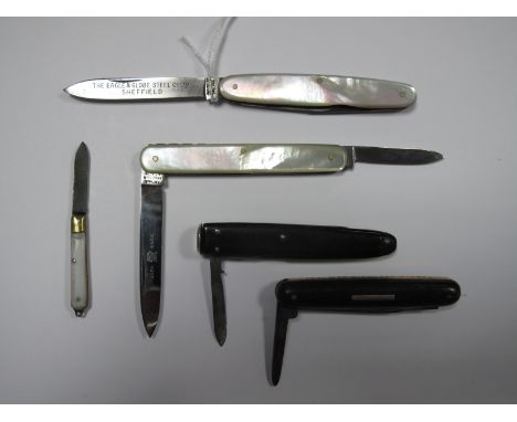 A Hallmarked Silver Mounted Smokers Folding Pocket Knife, a multi blade stamped "Perry & Co Steel Pen Makers", another with m