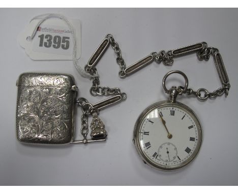 A Hallmarked Silver Cased Openface Pocketwatch, the white dial with black Roman Numerals, within Dennison engine turned case;