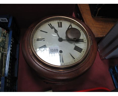 A Late XIX Century Mahogany Cased Wall Clock, the white enamel dial with Roman numerals, 25cm diameter.
