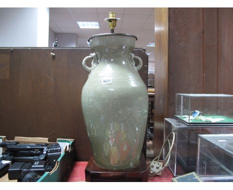 A Pottery Table Lamp, with elephant heads as handles.(sold for spares or repairs only)