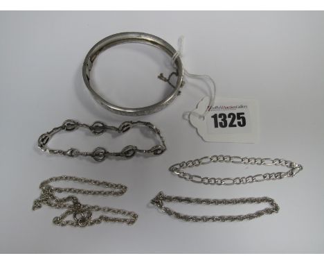 A Modern Two Tone Bracelet, of geometric design, stamped "925"; together with a hallmarked silver bangle, of Victorian style,