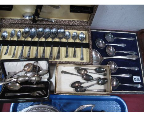A Hallmarked Silver Christening Fork and Spoon, in original fitted case, assorted hallmarked silver teaspoons, cased dessert 