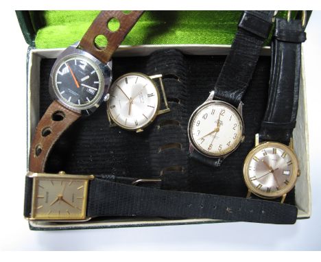 Timex Vintage Automatic Gent's Wristwatch, the signed black dial with white line markers, date aperture and centre seconds wi