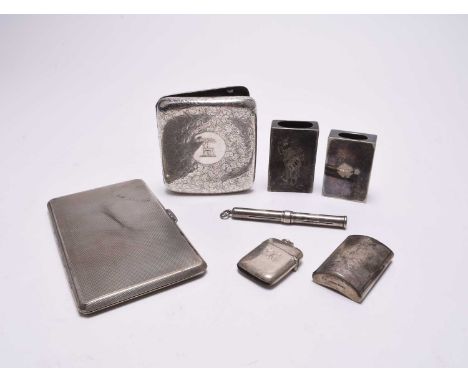 An engine turned silver cigarette case, Frederick Field, Birmingham 1937, together with a further silver cigarette case with 