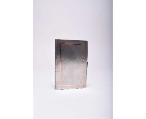 A George VI silver cigarette case, makers marks rubbed, Birmingham 1937, of rectangular engine turned form with inlaid rose m