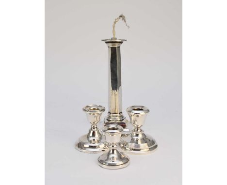 A silver mounted lamp base converted from a candlestick, William Hutton &amp; Sons, Sheffield 1901, of hexagonal faceted form