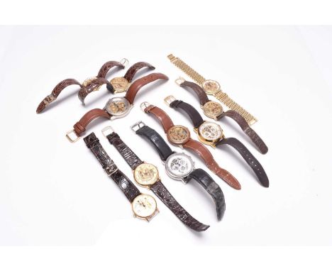 A collection of gentleman's skeleton wristwatchesCirca 1980s-90s, including Rotary, Avia, Everite and Accurist, gold plated a
