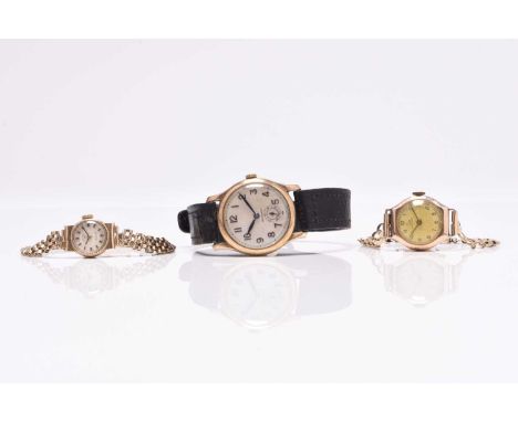 Refik, Rotary and Record: A gentleman's and two lady's 9ct gold wristwatchesThe gentleman's stamped inside case back, with le