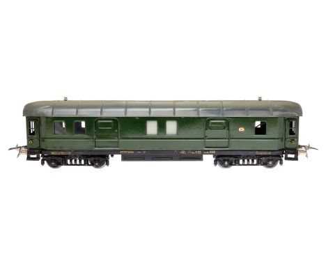 Elettren Post/Gepäckwagen, Spur 0, grün, mit 4 AT, 4 ST und Beleuchtung, LS und Alterungsspuren, L 41, Z 3