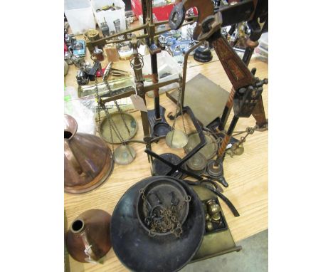 Four sets of Vintage Avery painted and brass balance scales, with various weights, H57cm max (qty) 
