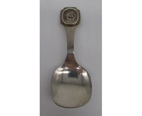 Mid Century Irish Hallmarked Sterling silver caddy spoon with ship detail to handle, kilkenny Design Workshops,&nbsp;Dublin, 