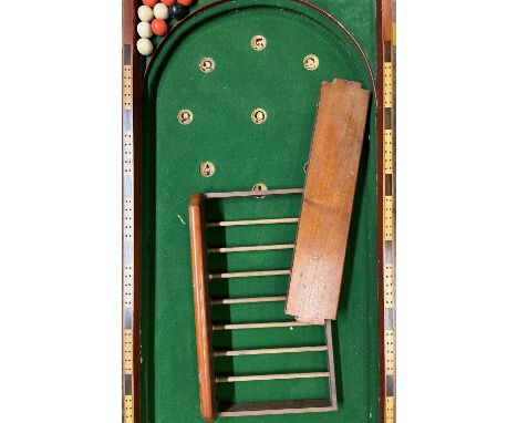 Late C19th/early C20th mahogany bar billiards game in folding case, green baize lining, no makers mark 