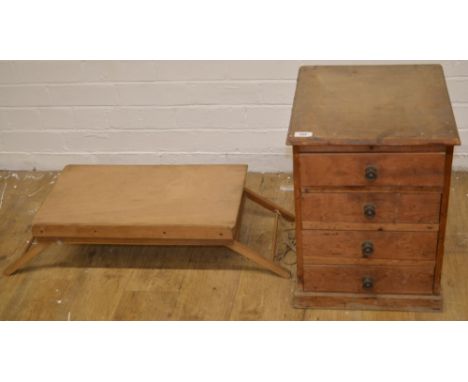 Small pine tool chest with four drawers 49cm x 41cm x 37cm, pine fold away lectern (2) 