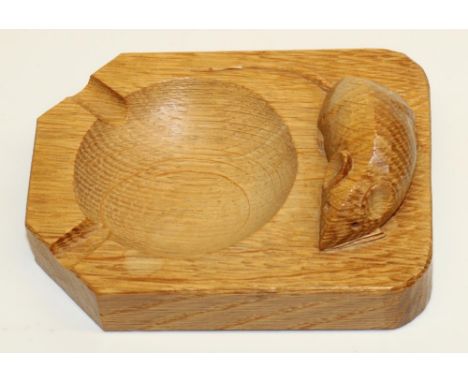 Robert Mouseman Thompson of Kilburn - an oak rectangular ashtray, carved with signature mouse,W10cm D8cm 