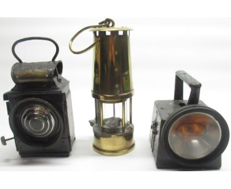 J &amp; R Oldfield 'Dependence' Type 886 lamp (repainted), Eccles Type 6 brass-bodied miner's safety lamp, and a Bardic Ltd S