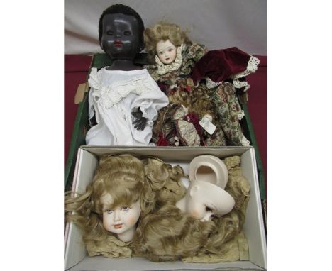 Pedigree walking doll, H50cmn a collection of Albachiara and other dolls and two ceramic Dolls heads with blonde wigs (qty)