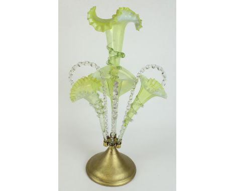 Vaseline glass epergne with twist canes and later replaced jack in the pulpit, H53cm 