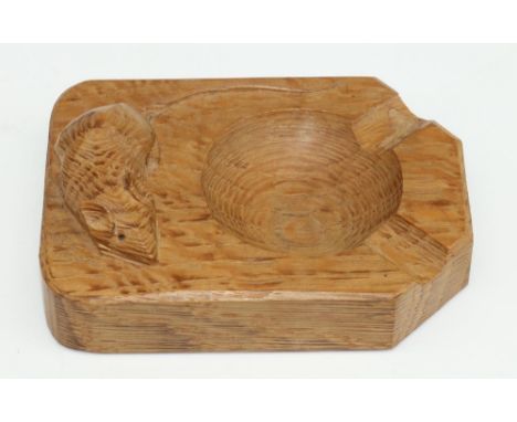 Robert Mouseman Thompson of Kilburn - an oak rectangular ashtray, carved with signature mouse, W10cm D7.5cm 