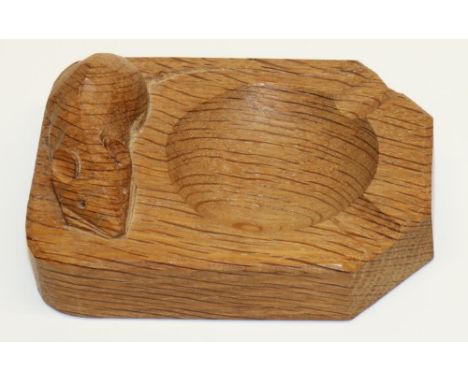 Robert Mouseman Thompson of Kilburn - an oak rectangular ashtray, carved with signature mouse,W10cm D8cm 