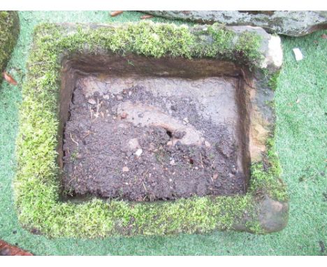 The Grange Goathland - Small stone trough, with central drainage hole (damage to one end), 54cm x 43cm x 20cm 