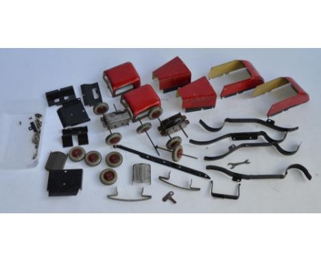 2 disassembled vintage Chad Valley Ubuilda tinplate clockwork Burnett 2 door coupe models. A/F, not possible to guarantee all