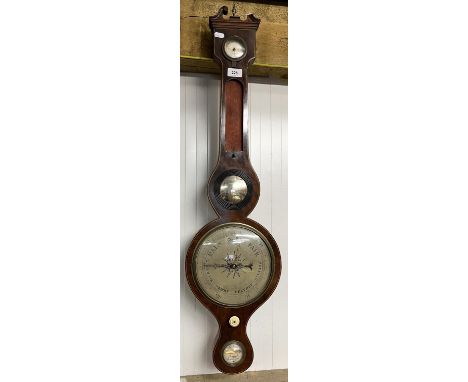 J. Gilardi Bristol, mid C19th wheel barometer with swan necked pediment, boxwood stringing, rising damp indicator (lacking th