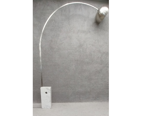 An Arco marble and brushed aluminium floor lamp by Achille and Pier Castiglioni for Flos. H.222 W.193cm.