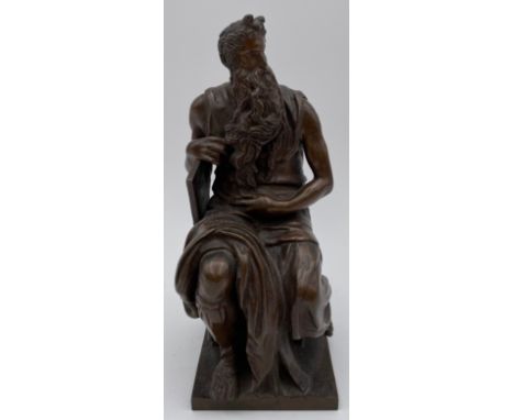 Manner of Ferdinand Barbedienne (1810-1892), a 19th century French bronze figure, seated Moses, after the original Moses scul