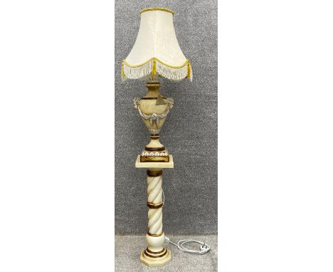 A contemporary floor standing ceramic lamp on stand with classical motifs, dated 2003, stamped Crosa. H.146cm