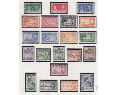 STAMPS CAYMAN : George VI M/M issues on album page with 1937 Coronation set, 1938-48 set of 14, 1948 Silver Wedding pair &amp