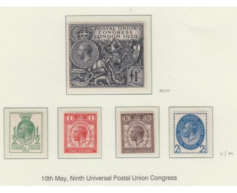GREAT BRITAIN STAMPS : 1929 Postal Union Congress, four low values U/M, £1 lightly M/M (light gum tone), SG 434-38.