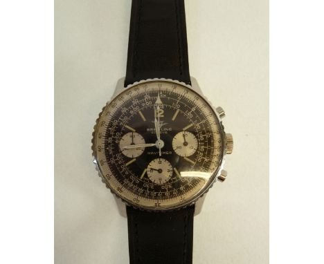 GENT'S STAINLESS STEEL BREITLING NAVITIMER CHRONOGRAPH WRIST WATCH, 806, manual wind movement, black circular dial with lumin