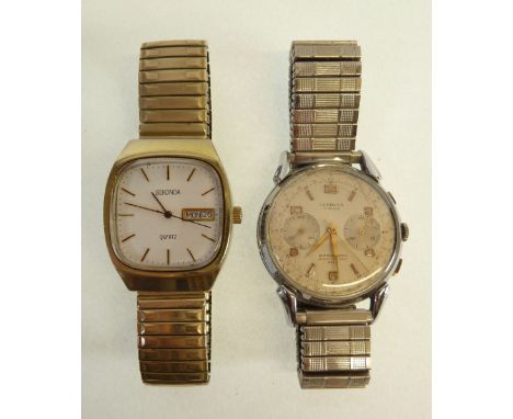 GENTS VERBENA SWISS CHRONOGRAPH WRIST WATCH, with mechanical 17 jewel movement, silvered dial with two subsidiary dials and s
