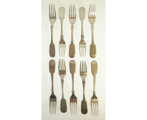 SET OF NINE RUSSIAN SILVER FIDDLE HANDLED PASTRY FORKS, 84 ZOLOTNIKI, 1888, AND ANOTHER 84 ZOLOTNIKI RUSSIAN SILVER FIDDLE HA