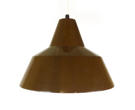 A Danish brown enamelled industrial-type ceiling light CONDITION REPORT: Working order unknown, some wear and knocks, some mi