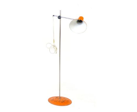 A 1970's standard lamp, the orange adjustable shade on a straight shaft CONDITION REPORT: Working order unknown, losses and p
