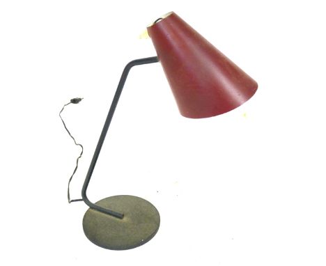 A 1950's French red enamelled desk lamp by Jacques Biny CONDITION REPORT: Will require re-wiring, some wear and corrosion, so