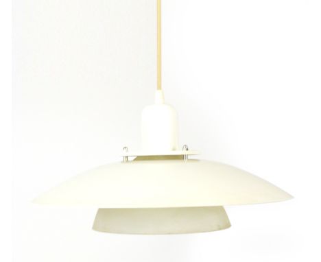 A 1970's white ceiling light with a glass inner shade CONDITION REPORT: Working order unknown, some wear and knocks