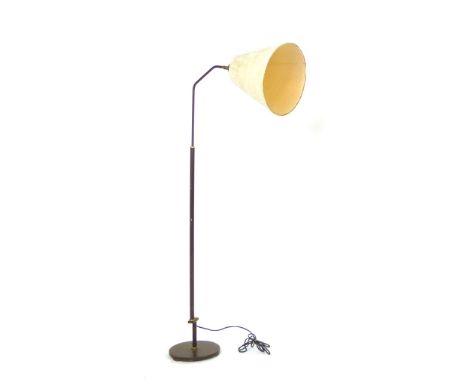 A 1970's standard lamp, the spun shade on a brown bent shaft CONDITION REPORT: Working order unknown, losses and pitting, no 