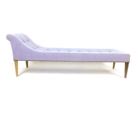 A Fendi suedette and button upholstered chaise on beech square tapering legs, l. 200 cm CONDITION REPORT: Upholstery dirty in