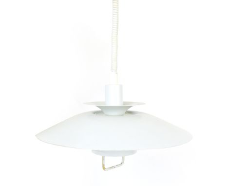A 1970's white four tier pull-down ceiling light in the manner of Louis Poulsen CONDITION REPORT: Working order unknown, some