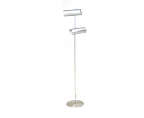A 1970's standard lamp, the two shades on a straight shaft  CONDITION REPORT: Working order unknown, losses and pitting, no p