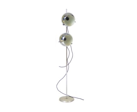 A 1970's standard lamp, the two chromed spherical shades on a straight shaft CONDITION REPORT: Working order unknown, losses 