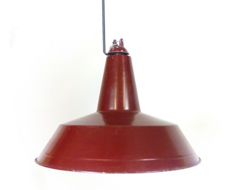 A 1960/70's red enamelled industrial-type ceiling light CONDITION REPORT: Working order unknown, some wear and knocks, some l